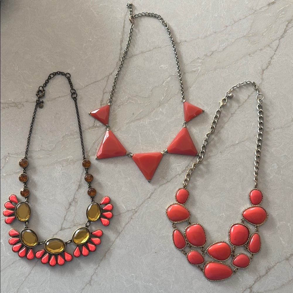 J Crew Coral and Gold Statement Necklaces